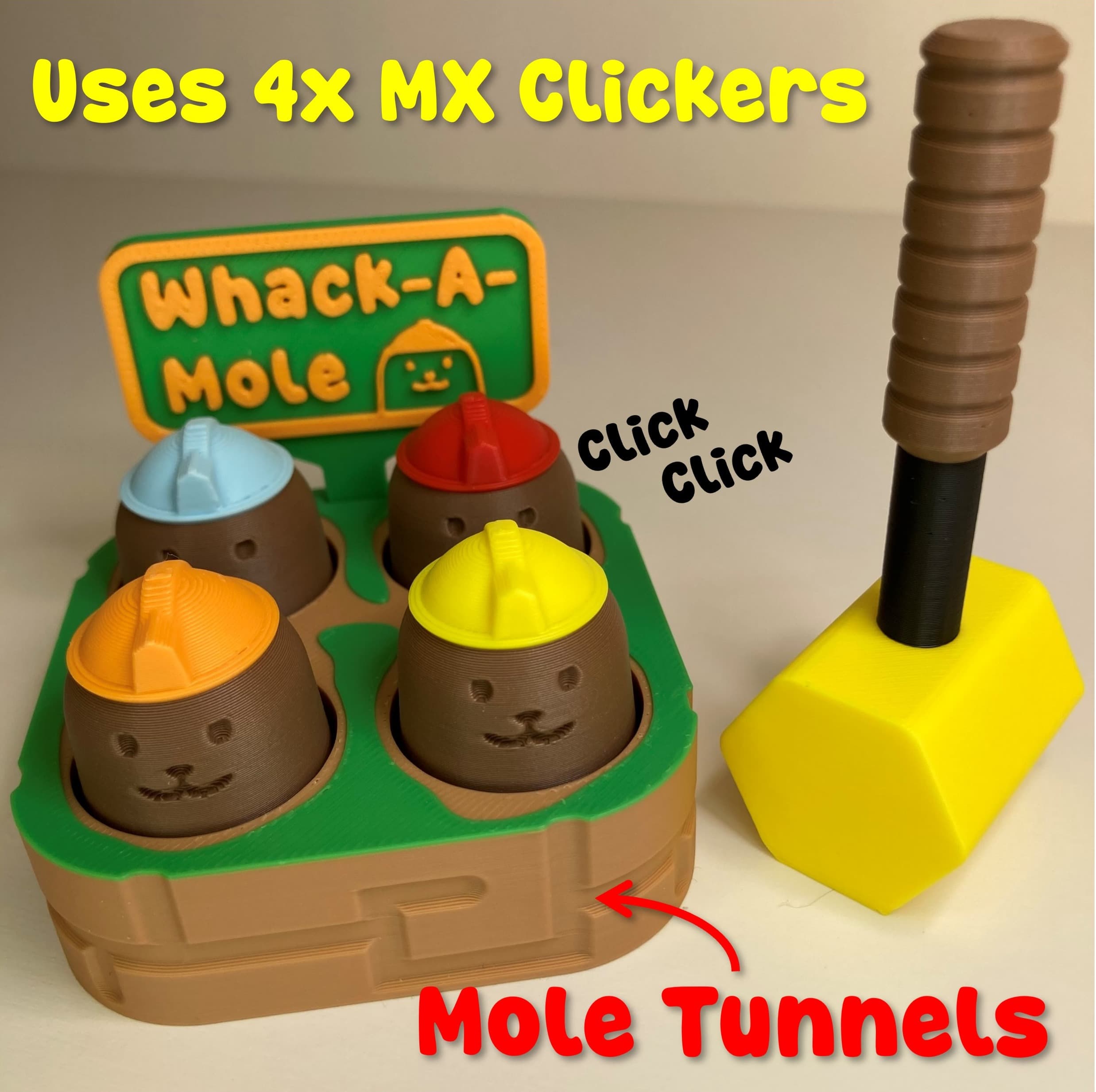 Whack-a-Mole fidget — detalhe das toupeiras